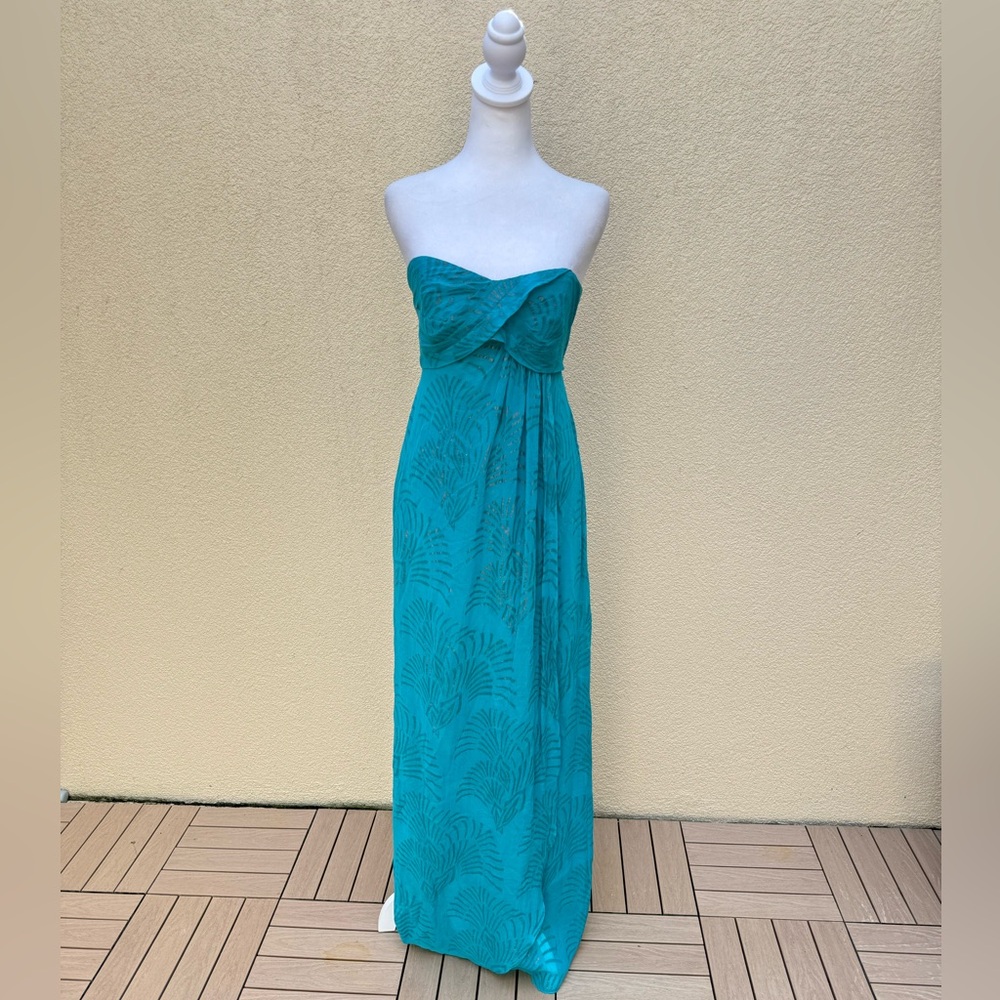 Nicole miller strapless silk maxi turquoise blue dress - Picture 1 of 9